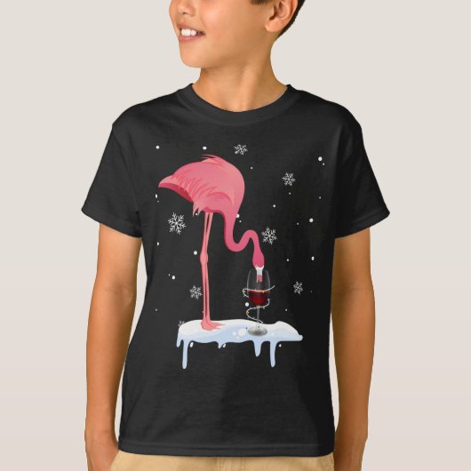 Grappig Flamingo Drink wijn op kerstpaj T-shirt (Voorkant)