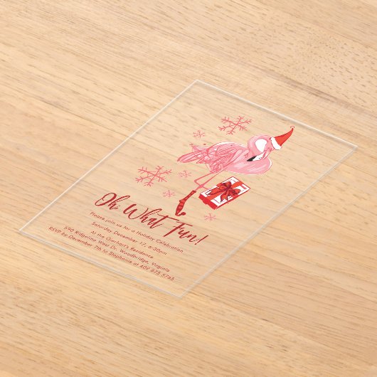 Grappig Flamingo kerstfeest Acryl Uitnodigingen (Laagn)