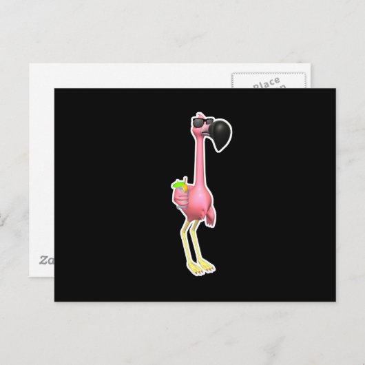 grappig flamingo met drink briefkaart (Voorkant / Achterkant)