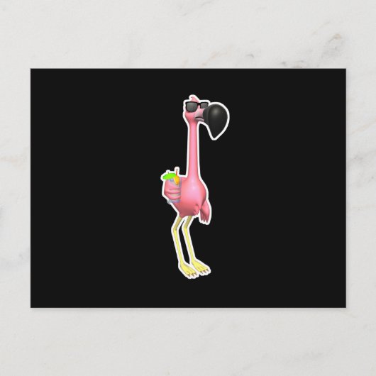 grappig flamingo met drink briefkaart (Voorkant)