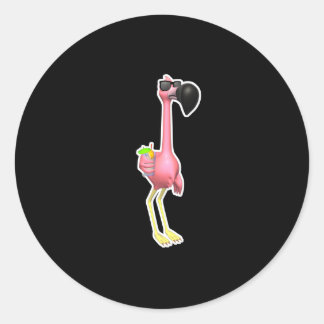 grappig flamingo met drink ronde sticker