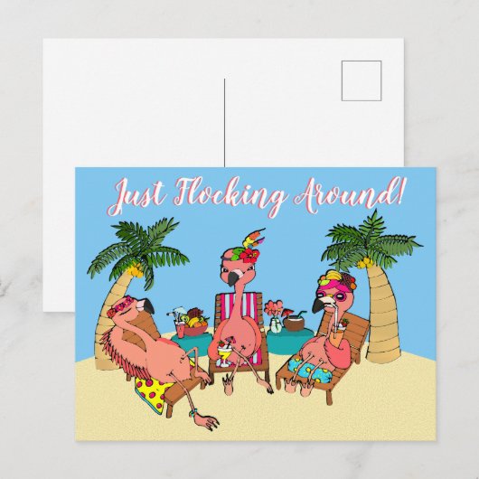Grappig Flamingos op de illustratie van de blokker Briefkaart (Voorkant / Achterkant)