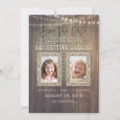 Grappig fotograferen van kinderen | Rustisch hout  Save The Date (Voorkant)