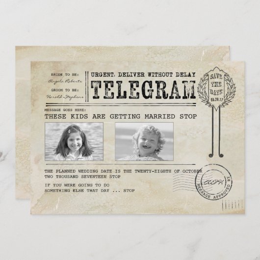 Grappig fotograferen van kinderen | Sparen de Datu Save The Date (Voorkant / Achterkant)