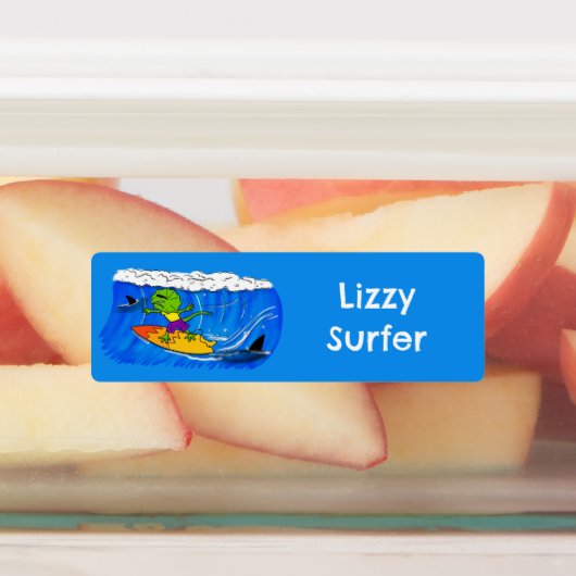 Grappig franje hals hagedis surfen gepersonaliseer labels (Aangebracht)