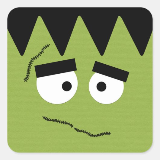 Grappig Frankenstein Gezicht voor Halloween Vierkante Sticker (Voorkant)