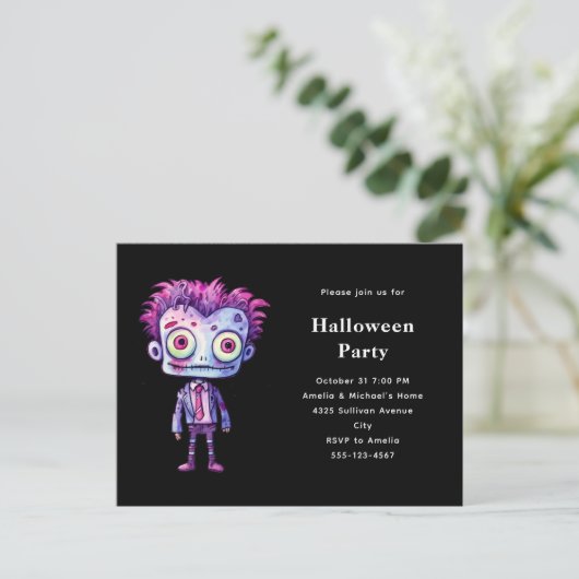 Grappig Frankenstein Monster Halloween Fun Uitnodiging Briefkaart (Staand voorkant)