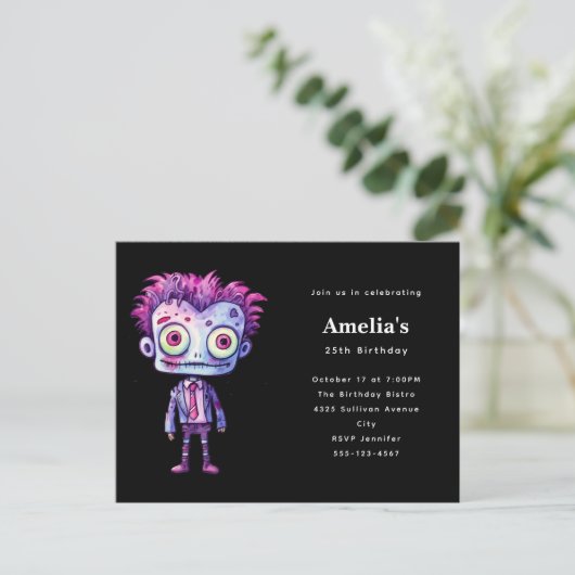 Grappig Frankenstein Monster Halloween Fun Verjaar Uitnodiging Briefkaart (Staand voorkant)