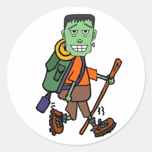 Grappig Frankenstein Monster Wandelen Cartoon Ronde Sticker (Voorkant)