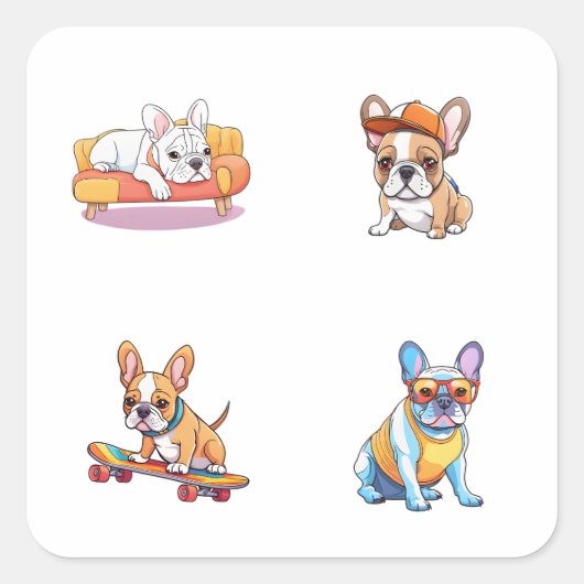 Grappig Frans Bulldog 4 Pack Stickers (Voorkant)