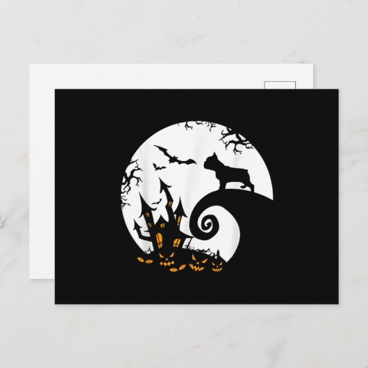 Grappig Frans-Bulldog En Maan Halloween Kostuum Feestdagenkaart (Voorkant / Achterkant)