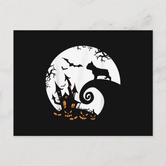 Grappig Frans-Bulldog En Maan Halloween Kostuum Feestdagenkaart (Voorkant)