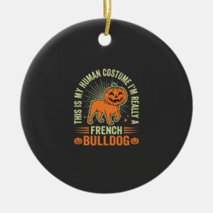 Grappig Frans Bulldog Halloween Menselijk Kostuum Keramisch Ornament