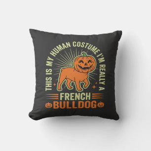 Grappig Frans Bulldog Halloween Menselijk Kostuum Kussen