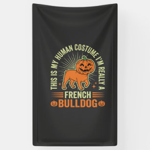 Grappig Frans Bulldog Halloween Menselijk Kostuum Spandoek