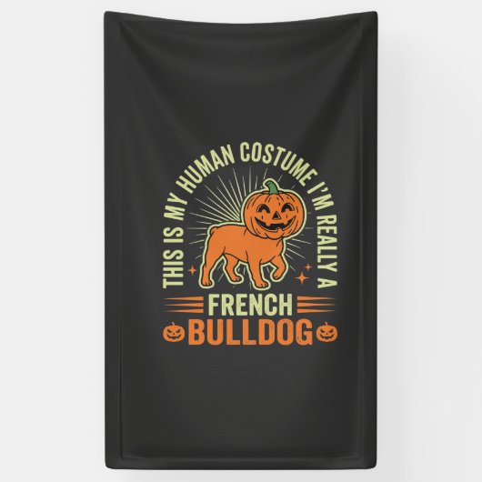 Grappig Frans Bulldog Halloween Menselijk Kostuum Spandoek (Verticaal)