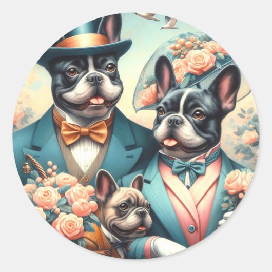 Grappig Frans Bulldog schilderij Ronde Sticker (Voorkant)