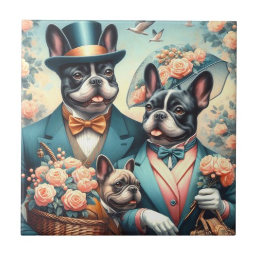 Grappig  Frans Bulldog schilderij Tegeltje (Voorkant)