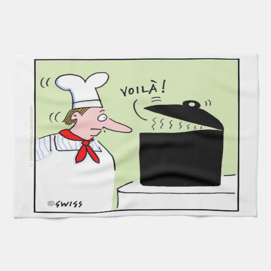 Grappig Frans Chef Gourmet Cartoon Keukenhanddoek (Horizontaal)