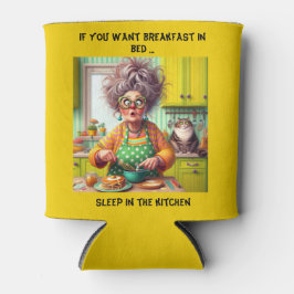 Grappig Frazzled Old Lady Cartoon Pannenkoek-Maken Blikjeskoeler