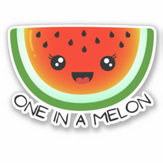 Grappig fruit met een waterflesje op een meloenlap sticker