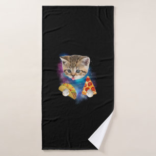 Grappig Galaxy Cat Shirt _ Space Cat Eat Pizza en  Badhanddoek