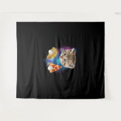 Grappig Galaxy Cat Shirt _ Space Cat Eat Pizza en  Wandkleed (Voorkant (horizontaal))