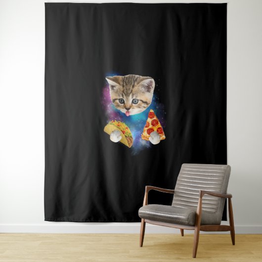 Grappig Galaxy Cat Shirt _ Space Cat Eat Pizza en  Wandkleed (In situ)