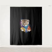 Grappig Galaxy Cat Shirt _ Space Cat Eat Pizza en  Wandkleed (Voorkant)