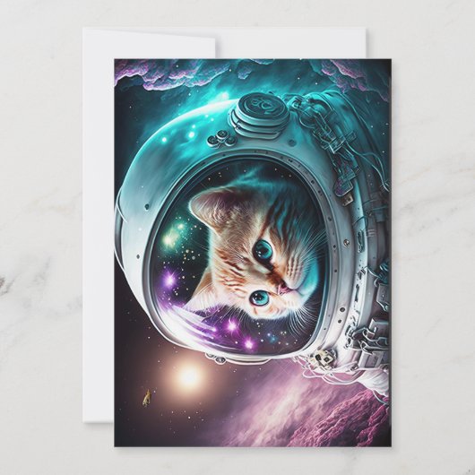 Grappig Galaxy Space Cat Astronaut Verjaardagsfees Kaart (Achterkant)