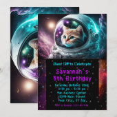 Grappig Galaxy Space Cat Astronaut Verjaardagsfees Kaart (Voorkant / Achterkant)