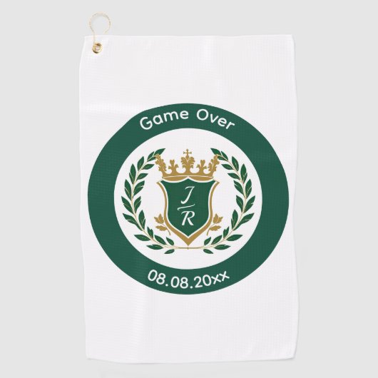 Grappig "Game Over" Trouw Monogram Wapen Klassiek Golfhanddoek (Voorkant)