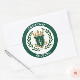 Grappig "Game Over" Trouw Monogram Wapen Klassiek Ronde Sticker