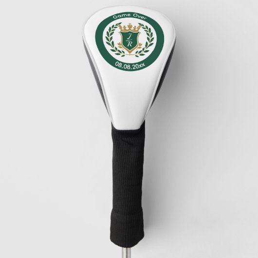 Grappig "Game Over" Trouw Monogram Wapenschild Kla Golfheadcover (Voorkant)