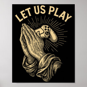 Grappig Gamer Gebed Pun Videospel Controller Retro Poster