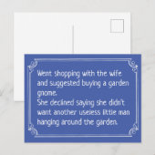 Grappig Gardening Joke. Garden Gnome Briefkaart (Voorkant / Achterkant)