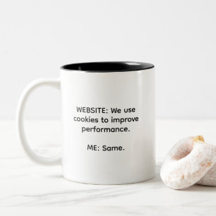 Grappig Gebruik Cookies Verbeteren Prestaties Werk Tweekleurige Koffiemok