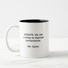 Grappig Gebruik Cookies Verbeteren Prestaties Werk Tweekleurige Koffiemok