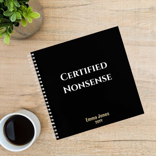 Grappig ‘Gecertificeerde Onzin’, Zwarte Monogram A Notitieboek