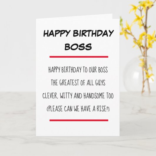 Grappig gedicht Boss Happy Birthday Kaart (Gele Bloem)