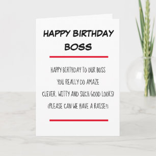 Grappig gedicht Boss Happy Birthday Kaart