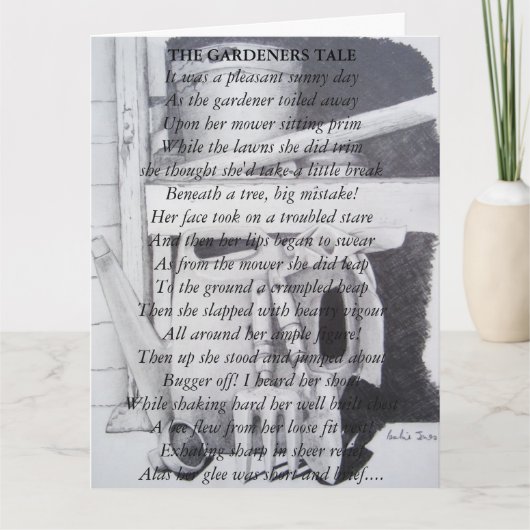 Grappig gedicht en stilleven tuin gereedschap kuns kaart (Voorkant)