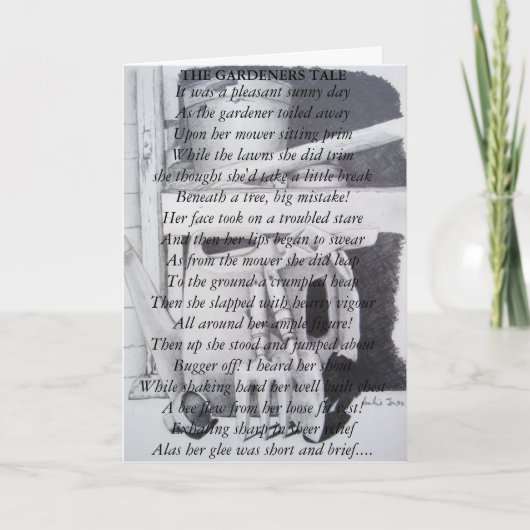 Grappig gedicht en stilleven tuin gereedschap kuns kaart (Voorkant)