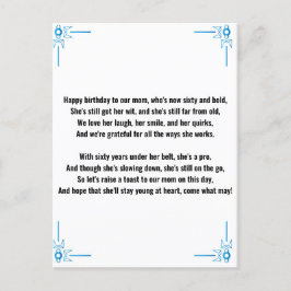 Grappig gedicht voor een 60-jarige vrouw briefkaart