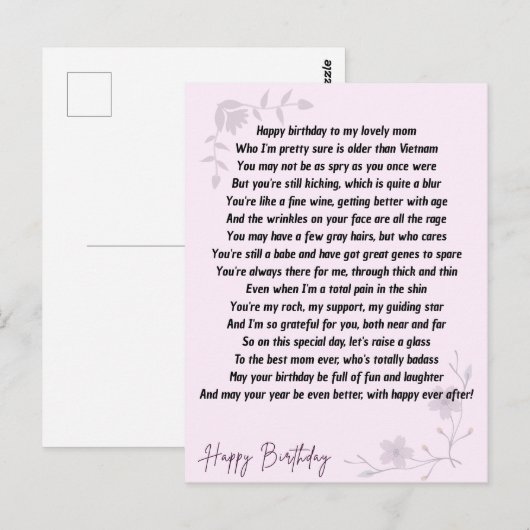 Grappig Gedicht voor Moeder Briefkaart (Voorkant / Achterkant)