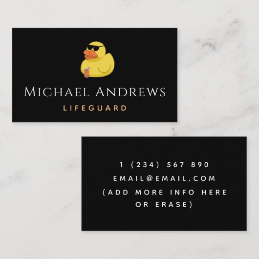 Grappig Geel Eend & Cocktail Badmeester Strand The Visitekaartje (Voorkant / Achterkant)