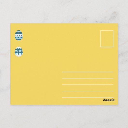 Grappig Geel en Blauw Versierd Ei Briefkaart (Achterkant)