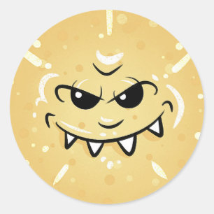 Grappig geel gezicht met stiekeme glimlach ronde sticker