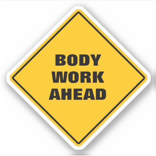 Grappig geel lichaam werkt vooruit sticker (Voorkant)