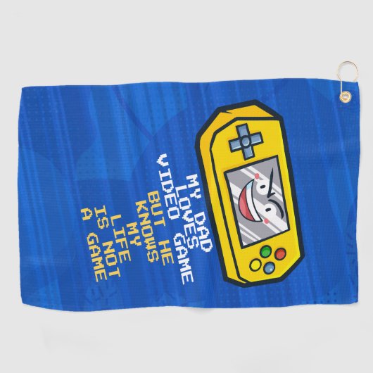 Grappig geel spel draagbare Vaderdag groet Golfhanddoek (Horizontaal)